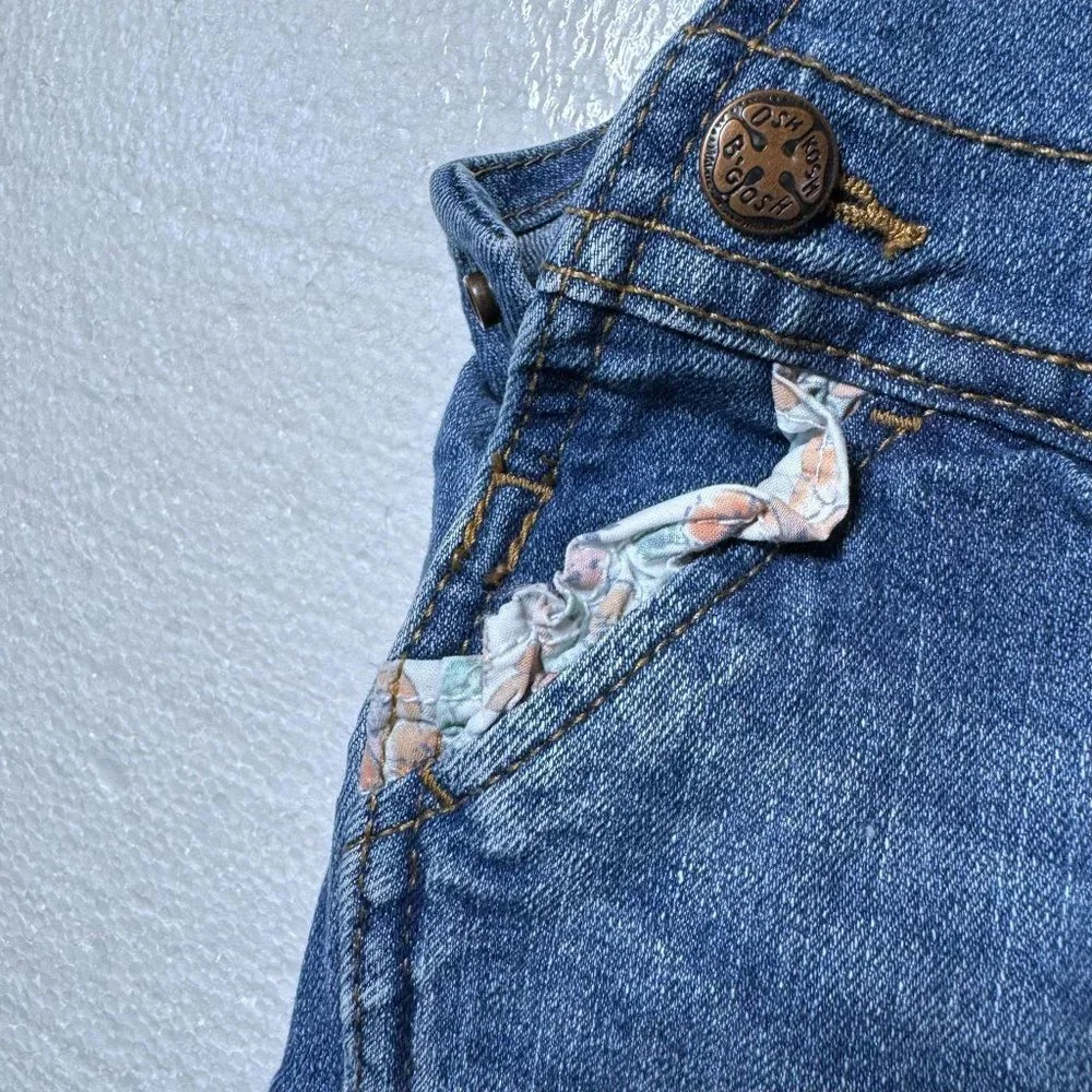 OshKosh B'Gosh Baby Girls Size 3M 3 Months Denim Jean Overalls Floral Blue Pants